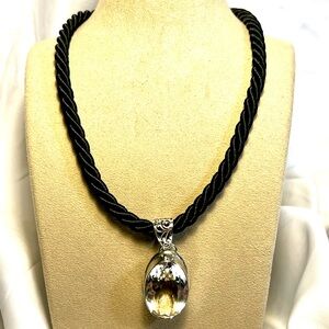 Vintage Faceted Large oval Rock Crystal Sterling Silver Pendant Necklace